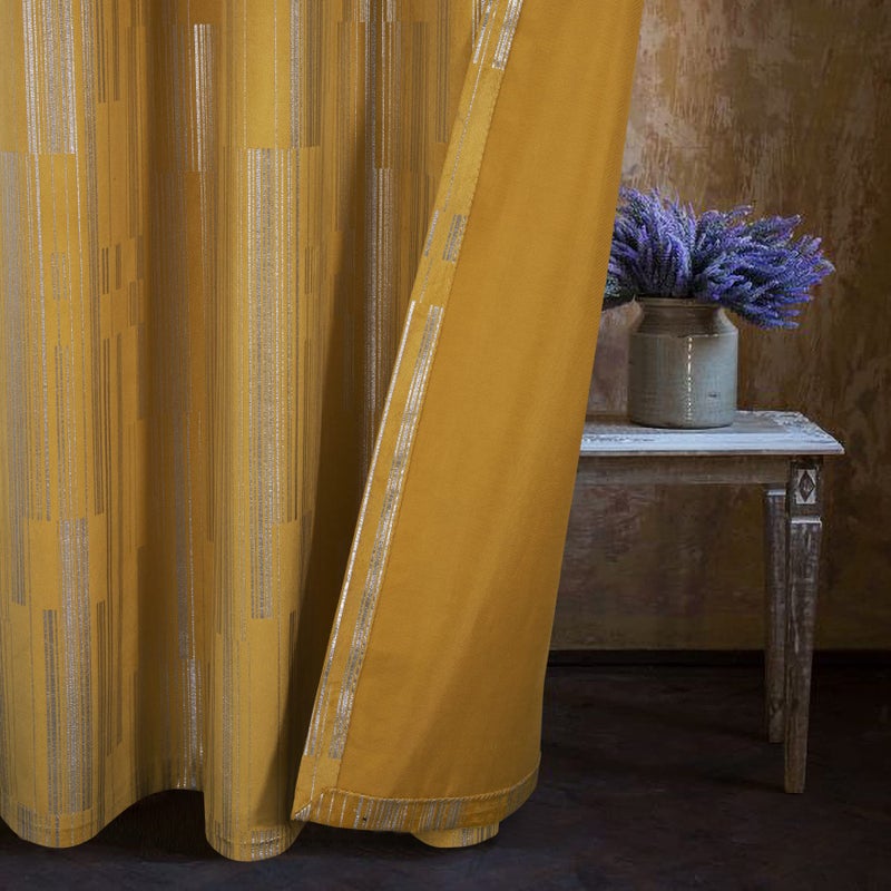 always4u Yellow Soft Velvet Curtains for Living Room Bedroom Luxury Foil Print Grommet Curtains 108 Inches Long Silver Foil Print Window Treatments Set of 2 - Image 4